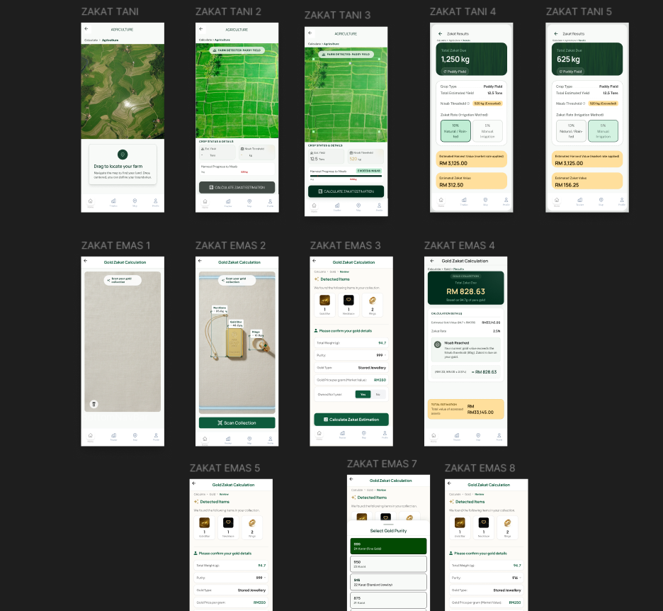 Figma Mockups: Gold and Agriculture Zakat Calculators